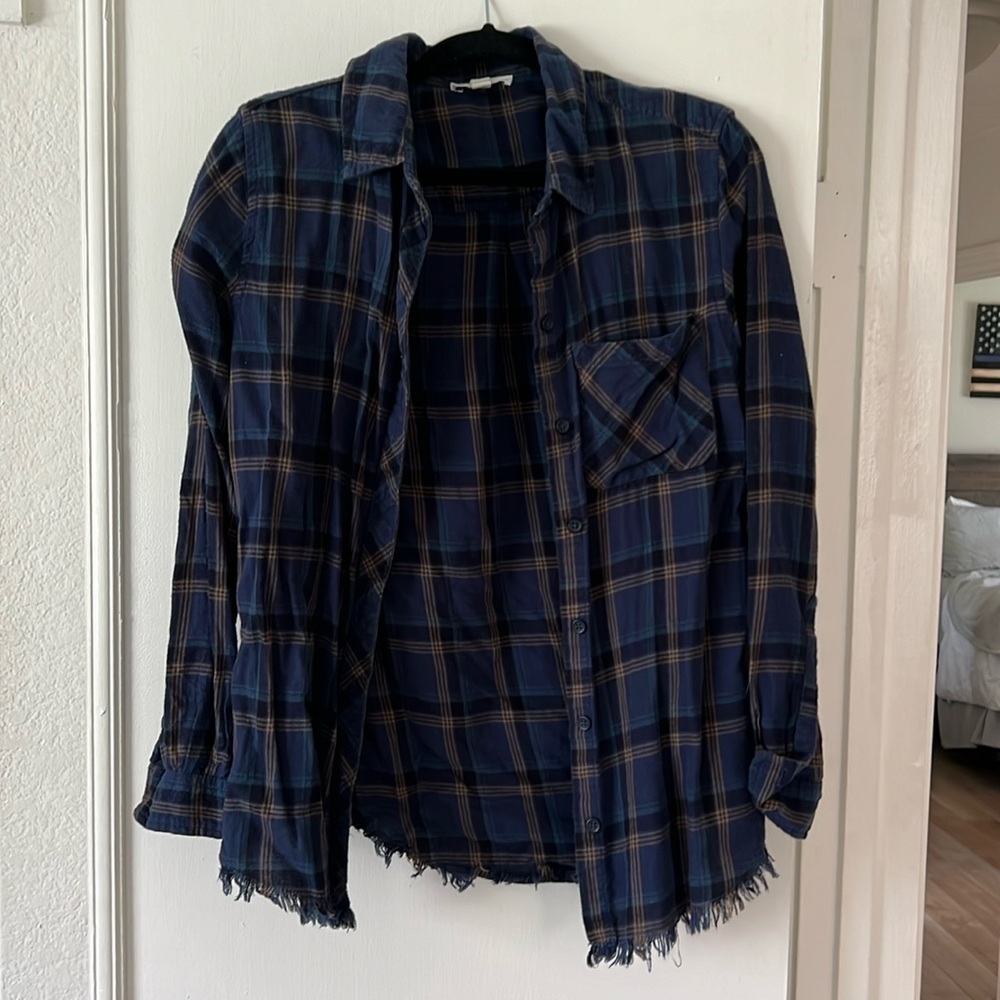 Blue flannel with light yellow detail